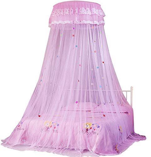 Zwindy Runder Baldachin Bettvorhang, runder Baldachin Spitze Princess Style Moskitonetz Bettvorhang, Kuppel Bett Vorhänge Moskitonetz, für Kinderbett(Rosa)