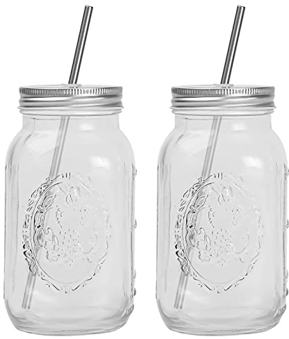 YSJILIDE Trinkgläser mit Deckel und Strohhalm, Mason Jar Trinkglas 2er, Cocktail Gläser Glasbecher,Einmachgläser mit Henkel für Wasser, Kaffee, Cocktail, Soda, Geschenk