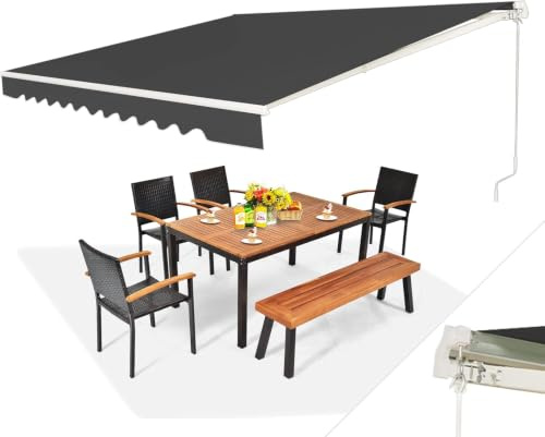 RELAX4LIFE Einziehbare Markise, Gelenkarmmarkise mit Handkurbel, Sonnenmarkise Winkel Längeinstellung(5-35°), Markise mit Wasserdichter Beschichtung, Balkonmarkise Sonnenschutz (3 x 2,5 m, Grau)