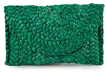 Syrads Bolso de mano de paja de noche para mujer Bolso de playa de verano Bolso de sobre tejido de paja,Verde