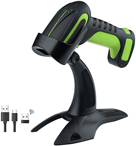 Tera Pro 3 in 1 Extreme Leistung Barcodescanner Kabellos 1D 2D QR Bluetooth Kabellos 2,4G & Kabelgebunden USB-C Industriell 1D Barcode Scanner 2500mAh Exzellente Fallfestigkeit mit Ständer 8100 Grün