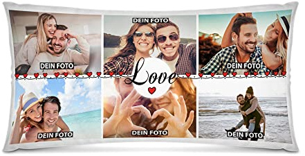Print Royal Kissen selbst gestalten XXL - Collage mit 6 Fotos Bedrucken - Ich Liebe Dich - Geschenk Valentinstag Geburtstag Weihnachten - Fotokissen in XXL inkl. Füllung, 80x40 cm