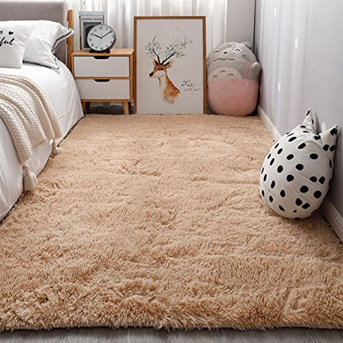 Shaggy Teppich 50x80cm Langflor Flauschig Seidig Glatte Pelzteppiche Moderne für Wohnzimmer, Esszimmer, Kinderzimmer, Schlafzimmer, Wohnkultur, Beige