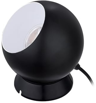 EGLO Tischlampe Petto 1, runde Nachttischlampe mit Lampenschirm | Kugel Tischleuchte aus Metall in Schwarz-Weiß, Kugellampe inkl. GU10 Leuchtmittel, warmweiß, 13,5 cm