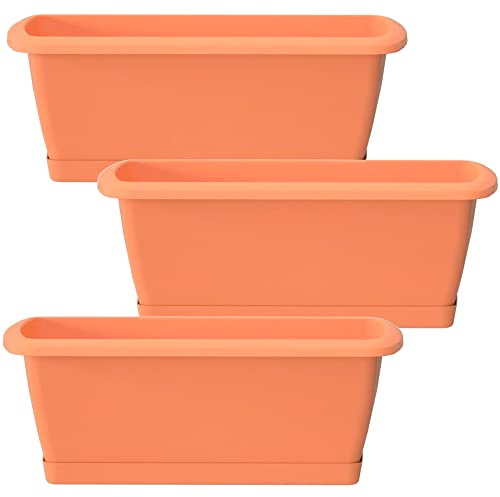 WELL HOME MOBILIARIO & DECORACIÓN 3X Jardinera Respana con Soporte de plastico en Color Terracota 59 (Largo) x 18,4 (Ancho) x 14,5 (Alto) cm