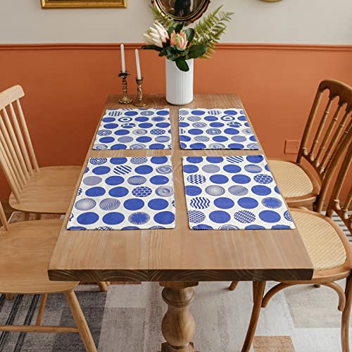 Manteles Individuales Círculo Blanco Azul Mantel Individual Algodón y Lino Lavable Salvamanteles Individuales Resistente al Calor Bajoplatos Individuales Mesa Tapetes para Mesa 30x45cm 2 Pcs