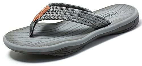 MGGMOKAY Chanclas Hombre Flip Flops con Soporte para el Arco Sandalias de playa Antideslizantes,Gris,42