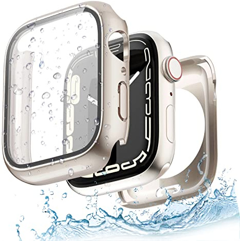 Yolovie 2 in 1 wasserdichte Hülle Kompatibel für Apple Watch Serie 9 8 7 41 mm Zubehör, iWatch Glas Displayschutz PC Hard Schutz Case Schutzhülle, Hinterer Rahmen für Damen Herren, Polarstern