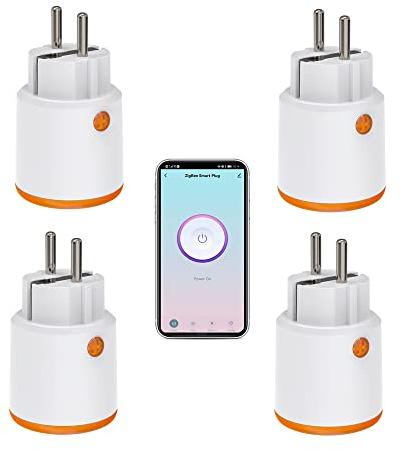 Smart Power Plugs: Zigbee Smart Plug mit Mess- & Timerfunktion, Tuya App Control, Notification Push, Zigbee Hub erforderlich, 16A Zigbee Steckdose kompatibel mit Alexa, Google Home (4-Pack)