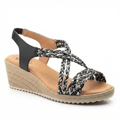 Sandali Donna con Zeppa Intrecciati, Cinturino Posteriore Elasticizzato, Punta Aperta, Suola Antiscivolo, Sandali Estivi Comodi ed Eleganti per Passeggiate, Vacanze, Ufficio Casual e Tempo Libero