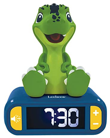 Lexibook RL800DINO Dinosaur Nightlight Age 6+, Alarm Clock for Boys and Girls, Snooze, Colour Blue/Green,Medium