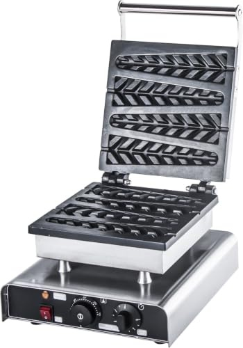 GastroHero Lolly-Waffeleisen, 4 Waffeln je Backvorgang, Edelstahl LW-ECO1 | Profi-Waffeleisen, regelbare Temperatur 0°C bis 300°C , mit Drehknopf & Signalleuchte, 230V, praktischer Griff, Standfüße