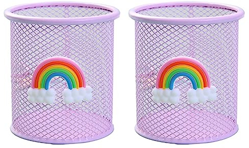 Roysmart Stiftehalter Kinder, 2 Stück Metall Stifteköcher mit Regenbogen Stifteköcher, Stiftehalter Schreibtischfür Office Supplies Mädchen Geburtstag Geschenk (Rosa)