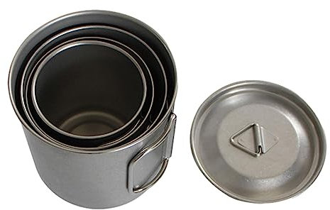 Tsuchiya Juego de 4 vasos de camping de metal, vasos apilables y plegables de acero inoxidable para agua hirviendo, equipo de mochila para senderismo, caza, pesca y aventuras de supervivencia