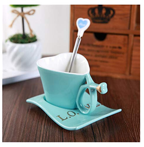 Tazzine Da Caffè,Caffe Con Piattino Amore forma creativa Cuore della tazza di caffè con piatto cucchiaio della tazza di caffè del vestito del piatto for il set regalo piattino Teacup Lovers Decorata (