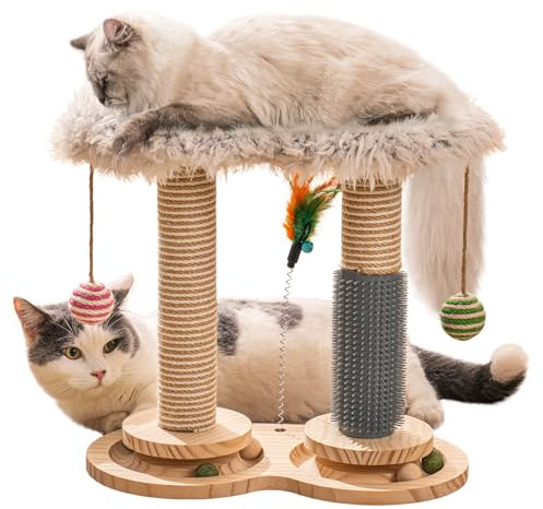 MEWOOFUN 2-lagiges Drehbares Kitten Spielzeug Katzenspielzeug Selbstbeschäftigung - Katzenspielzeug Roller für Indoor-Katzen mit natürlichem Sisal-Kratzer Katzen-Selbstpfleger, Grau