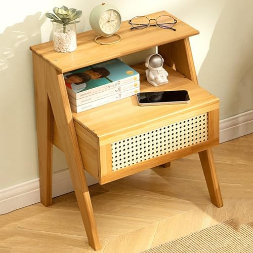 YFZNWHX 43X32X51cm Bambus-Beistelltisch Mit Schublade, Schubladen-Nachttisch Mit Offenem Regal, Moderner Nachtkommode Nachtschrank, for Wohnzimmer, Schlafzimmer, Kleinen Raum (Color : A)