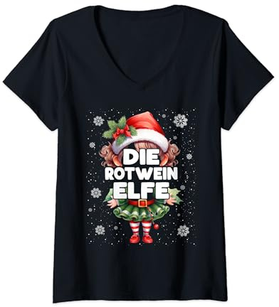 Rotwein Elfe Weihnachten Elfen & Weihnachtselfen T-Shirt mit V-Ausschnitt
