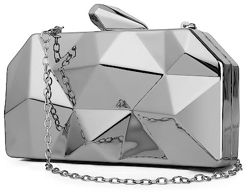 WIOLETA Umhängetasche Damen Clutch Silber Klein - Handtasche Festlich Elegant - Klatsch Tasche