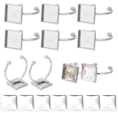 UNICRAFTALE 20 Stk Rohlinge Quadrat Manschettenring Verstellbare Fingerringe Edelstahl Cabochon Rohling Offene Ring Mit Glascabochons DIY Fingerring Set Für DIY Ringe Schmuckherstellung