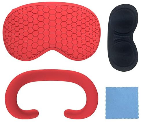 Schutzabdeckungsset für Vision Pro, Silikon-Gesichtsschnittstellenabdeckung + VR-Schutzhülle+Linsenstaubabdeckung +Brillenputztuch (Rot)