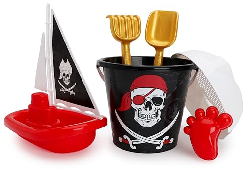 Toyland® Pirate Theme 6 Piece Bucket & Spade Set With Pirate Ship - Sand & Water Play - Beach Toys - Age 2 Years+