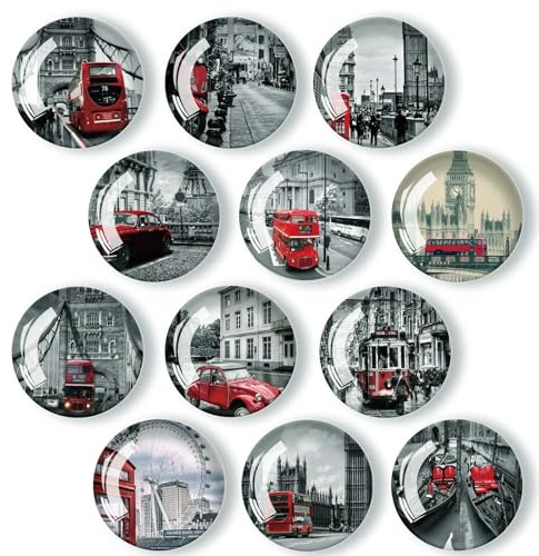 XoeLLe 12 Pezzi Vista Città Calamite Frigorifero, 3D Vetro Cristallo Magneti, Decorativi Calamite per Lavagna Magnetica, Calamite Personalizzate, per Frigo, Calendario, Lavagna, Lavastoviglie (30mm)