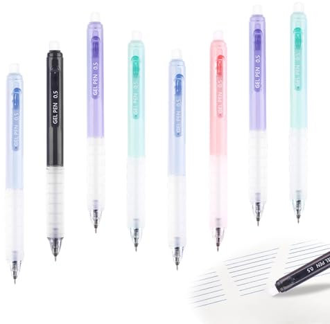 SoeUyd raderbar 8 stycken kulspetspenna, raderbara pennor, rullbara infällbara, gelpennor för studenter gåva, skolmaterial kontorsmaterial (0,5 mm)
