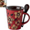 HNJZX Tazza da caffè in ceramica con cucchiaio e manico grande, 350 ml, per tè, latte, cappuccino, smalto craquelé, per ufficio e casa (rosso)