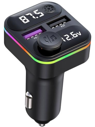 PRMHOOT FM Transmitter Auto Bluetooth 5.3, 35W MAX (20W QC 3.0 Schnelllade + 15W) dualer USB-Anschluss Ladegerät KFZ-Adapter, Freisprecheinrichtung, Ringlicht, Unterstützung für USB-Sticks