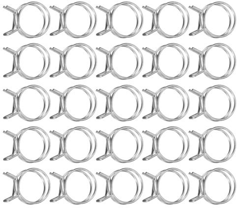 sourcing map 25Pcs 28mm/1.1inch Inner Dia Double Wire Spring Hose Clamp, Stainless Steel Adjustable Spring Clips for Hose Fuel Line Silicone Tube Water Pipe Air Pipe