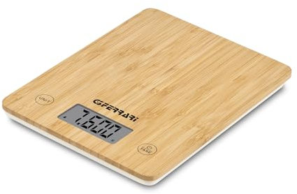 G3 Ferrari G20166 Bilancia da Cucina Natura Kitchen, Grande Display, Piatto Bambù, Misurazione 1gr/10Kg, Autospegnimento e Funzione Tara