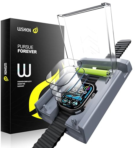 WSKEN 4 Pack Screen Protector for Apple Watch Series Ultra 3/2/Ultra 49mm - [Auto Align Box] [100％ Zero Bubble] Full Coverage 9H+ HD Tempered Glass iWatch Accessories,Anti Fingerprint,Anti Scratch