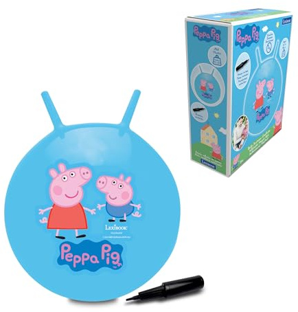 LEXIBOOK, Peppa Pig, Pelota Saltarina Hinchable, BG040PP | Pelota luminosa de color, bomba manual incluida, plástico duradero y seguro, azul