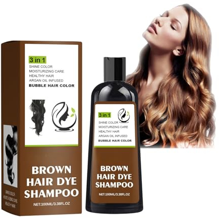 Hair Dye Shampoo,3 in 1 Long-lasting Brown Color Shampoo for Grey Hair,Natural Plant Hair Care Dye for Woman & Man,semi permanent Colour