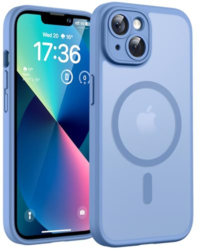 TOCOL Coque pour iPhone 13, Compatible avec MagSafe, Bleu Clair | Anneau Magnétique Intégré, Protection de l'objectif Améliorée, Résistant aux Rayures, Case Dos Mat Translucide Fine Antichoc