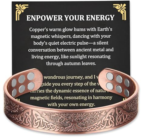 MagEnergy Copper Bracelet for Men, 18X Strength Magnetic Bracelet with 3800 Gauss Magnets, 99.99% Pure Solid Copper, Men's Jewelry Gift
