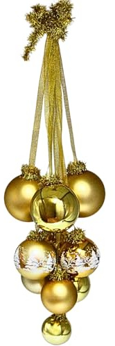 Dekohelden24 Lauschaer Christbaumschmuck - 10er Set Christbaumkugeln Lauscha, Fenstergehänge, Baumkugeln für Fenster, Fensterkugeln in Gold, Fensterbehang Kugeln aus Lauscha, von 5 bis 8 cm.