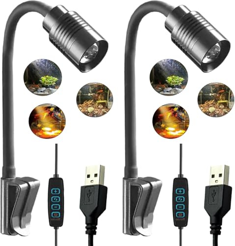 3W Aquarium-Aufstecklampen (Klemmglas 8mm), einstellbarer Fokus-Farbwechsel, dreifarbiges variables Licht, 360° flexibler Aquarium-Beleuchtungswinkel, 3 Beleuchtungsmodi für Wohnzimmer, Hote (2)