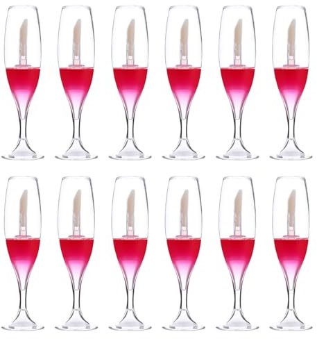 LIFKOME Tubo De Brillo De Labios Forma Copa De Vino 12 Piezas 8ml Mini Recargable Plástico Rojo Portátil Para Maquillaje y Cuidado Labial