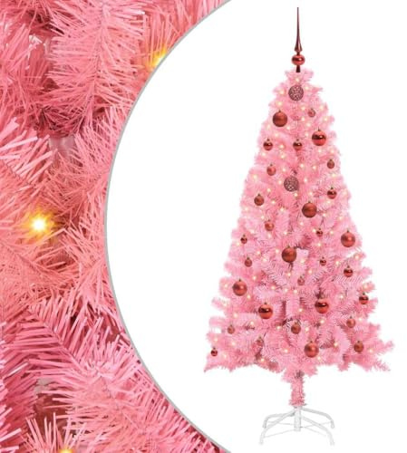 vidaXL Árbol de Navidad con 150 LED con Soporte Rosa 150 cm PVC, Sala de Estar, árbol de Navidad Moderno, decoración Festiva, Luces LED cálidas, exhibición Interior