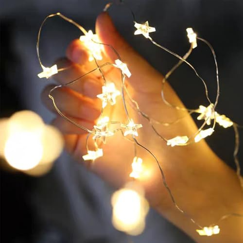 ENLACE Stern Lichterkette, 1M 10 LED Micro Stern Draht Lichterketten, Warmweiße Sterne Batteriebetrieben, Dekolicherkette für Kinderzimmer, Schlafzimmer, Hochzeit, Weihnachten Deko
