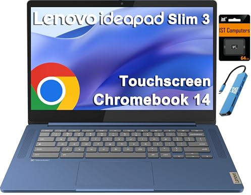 Lenovo Chromebook 14 Laptop (14 FHD Touchscreen, 8-Core 2.0GHz Processor, 4GB RAM, 128GB (64GB eMMC + 64GB SD Card)) Anti-Glare, 13-Hr Long Battery Life, Webcam, IST HUB, Chrome OS w/Google AI, Blue