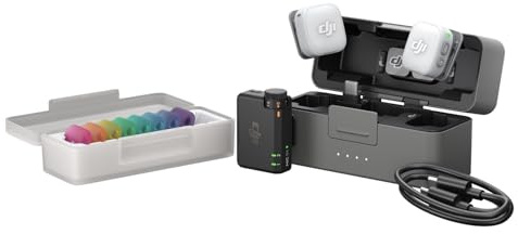 DJI Mic Mini 2 (2 TX + 1 standard RX + laddningsfodral), trådlös mikrofon för iPhone 17/16/15 och Android/kamera/surfplatta/dator, 48 timmars batteritid, 400 m räckvidd, flerfärgat magnetskydd, vlogg