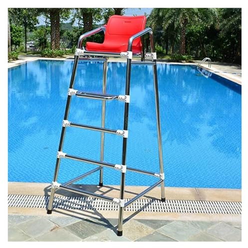 Chaises de Sauveteur de 1,9 m de Haut pour Piscine et Parc Aquatique, échelle de Sauvetage Amovible, tabourets de Bar de Plage en Acier Inoxydable avec pédale et Crochet, Parfaits pour Les a