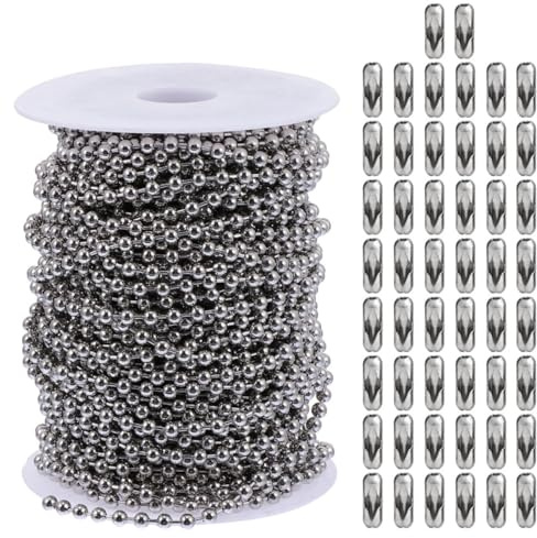 KICHOUSE Chaîne à Billes en Acier Inoxydable 304 Ø 24 MM 20 Mètres avec 50 Boucles Chaîne de Traction Réglable pour Ventilateur de Plafond Bricolage et Décoration Collier et Plaque