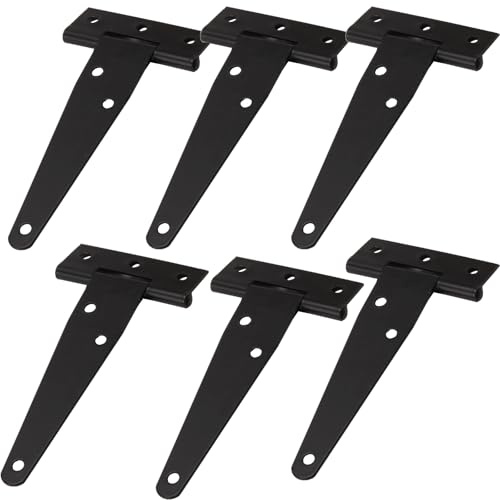 MAKTSAM 12PCS 4 Inch/10cm T Strap Hinges, Extra Thickened Heavy Duty Metal T Hinge with Screws, Black Garden Gate Hinges for Domestic Garden Gates, Barn Doors and Shed Doors