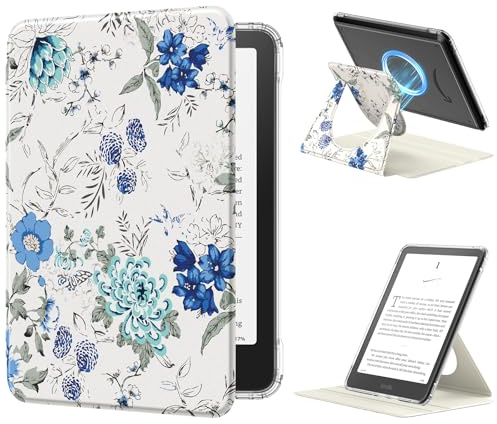 MoKo 360°Drehbar Hülle für 7 Ebook Reader, Weiß/Blau | Durchsichtig, Abnehmbar Magnetisch, Verstellbar mit Ständer, Auto Wach/Schlaf, Nicht für TCL Remarkable Kobo