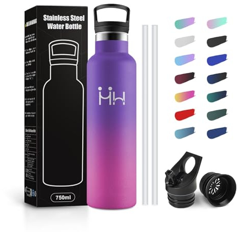 JAPORIA Borraccia Acciaio Inox 750ml, Borracce Termiche con Cannuccia, Bottiglia Termica a Prova di Perdite, senza BPA, Termos per Bambini, Ufficio, Campeggio, Lavoro, Palestra