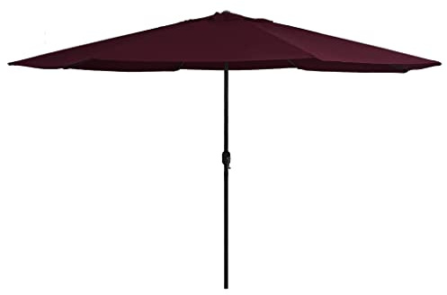 Foknhdi - Sombrilla de 390 cm, color rojo burdeos con manivela y mástil de metal, 8 ballenas, sombra de poliéster resistente a la luz, sombra y filtro UV, para terraza, balcón, jardín, diseño moderno